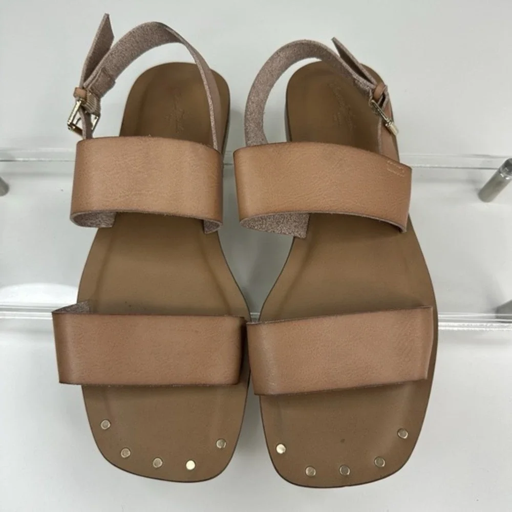 Universal Thread Womens Tan Square Toe Studded Slingback‎ Flat Sandals Size 10